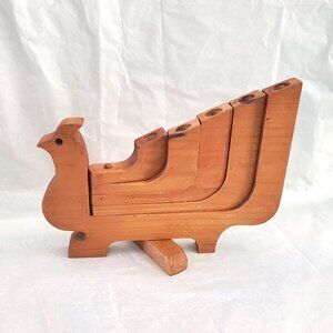 Vintage Wooden Bird Candle Holder Folk Art Scandinavian MCM Rustic Decor